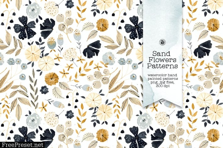 Sand Flowers - watercolor patterns set 8G3V6HT