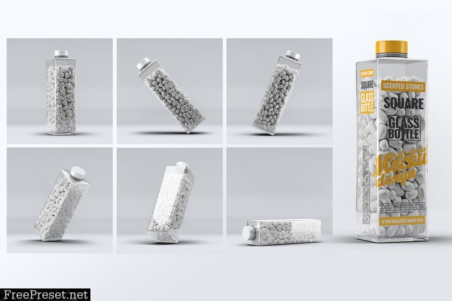 Scented Stones Square Glass Bottle Mock-Up NVSXHPR