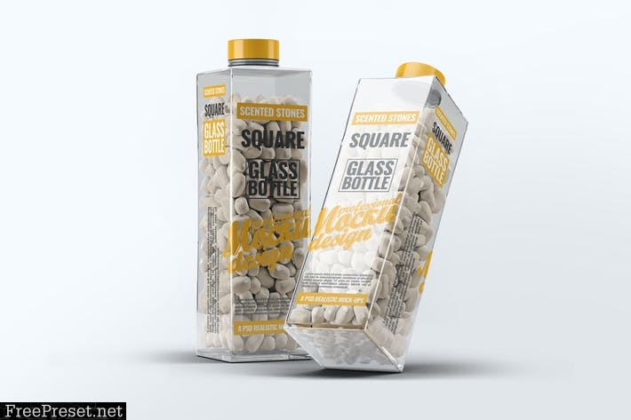 Scented Stones Square Glass Bottle Mock-Up NVSXHPR