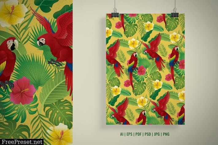 Seamless Red Macaw Pattern Tropical Design MHQE7C3