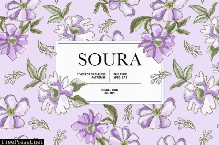 Soura – Watercolor Flower Vector Seamless Pattern 6L3SH44