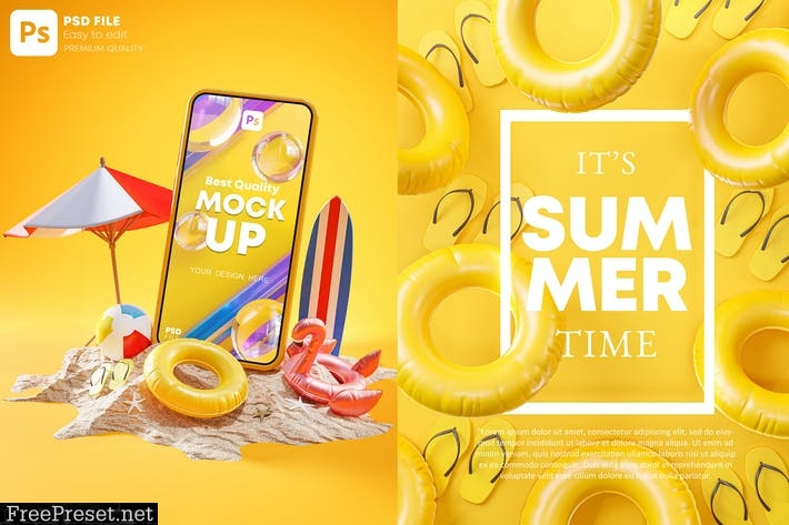 Summer Holiday Phone Mockup and Poster 3D