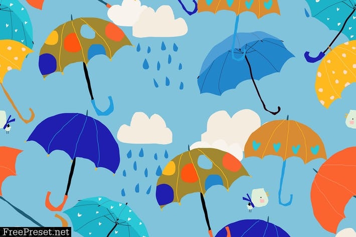 Vector Seamless Pattern with Colorful Umbrellas H6MV939