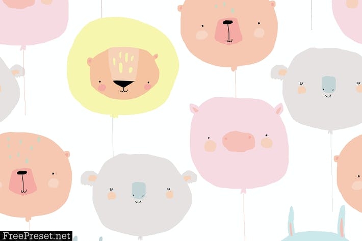 Vector Seamless Pattern with Cute Balloon Faces 8UR7MCU