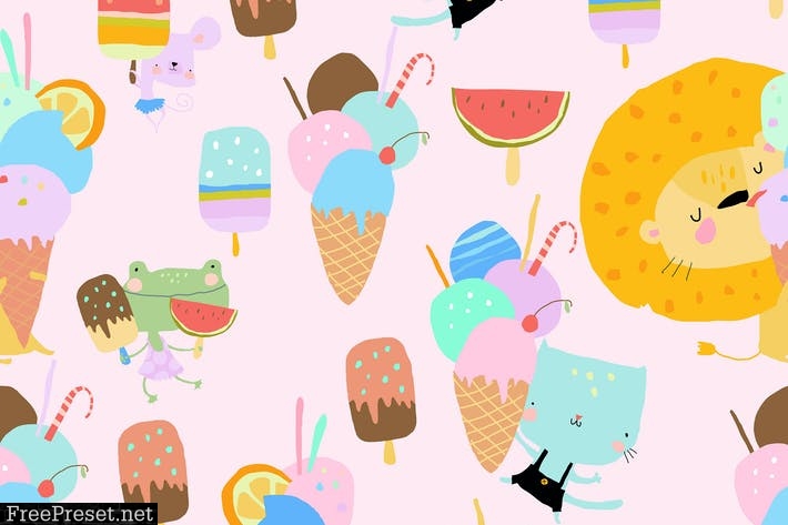 Vector Seamless Pattern with Happy Animals N4G6DRE