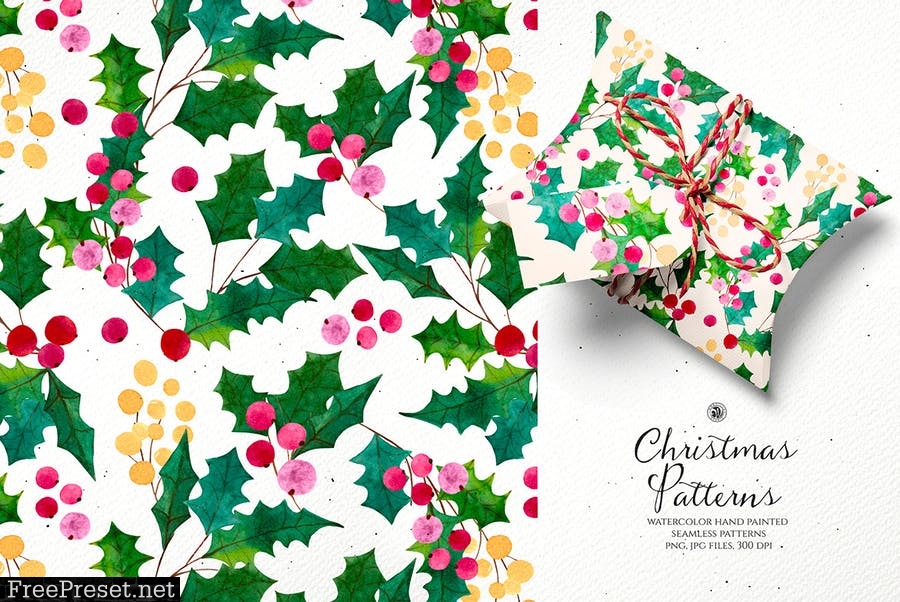 Watercolor Christmas Patterns Set RN4Q8UV