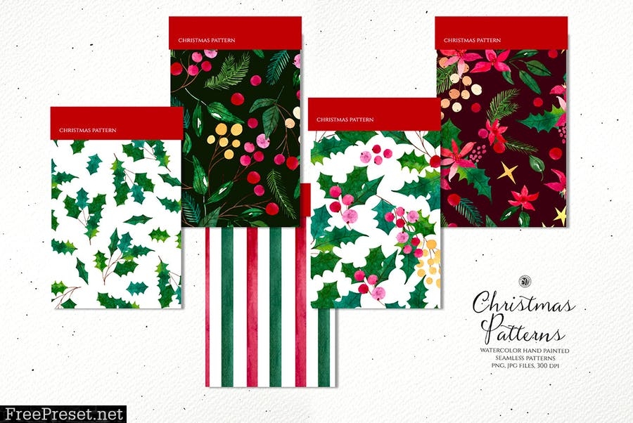 Watercolor Christmas Patterns Set RN4Q8UV