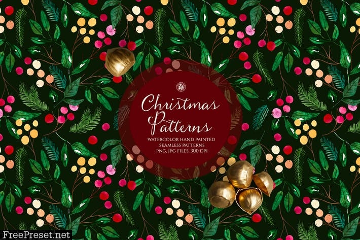 Watercolor Christmas Patterns Set RN4Q8UV