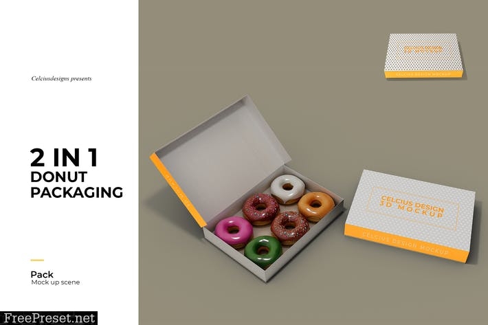 2 In 1 Donut Packaging 3D Mock Up M8GRNWL