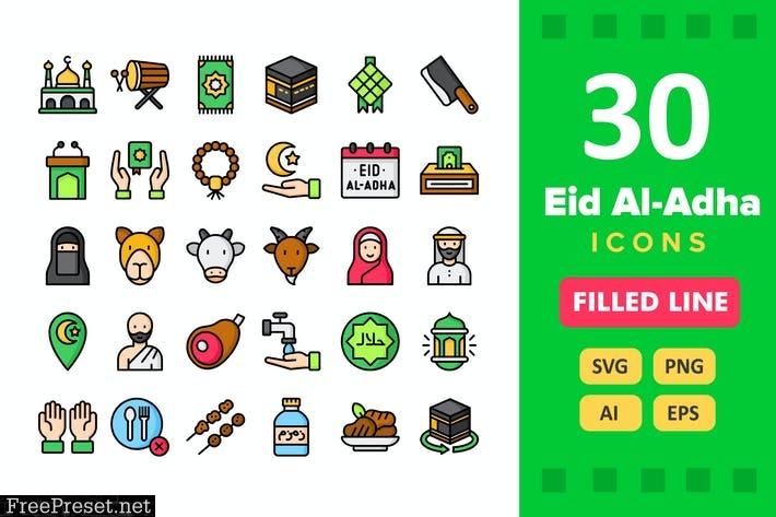 30 Eid Al-Adha Icons - Filled Line 54U3QUQ