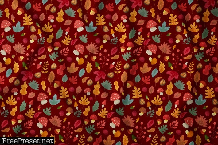 Autumn leaves mushroom seamless pattern MPLQLKY