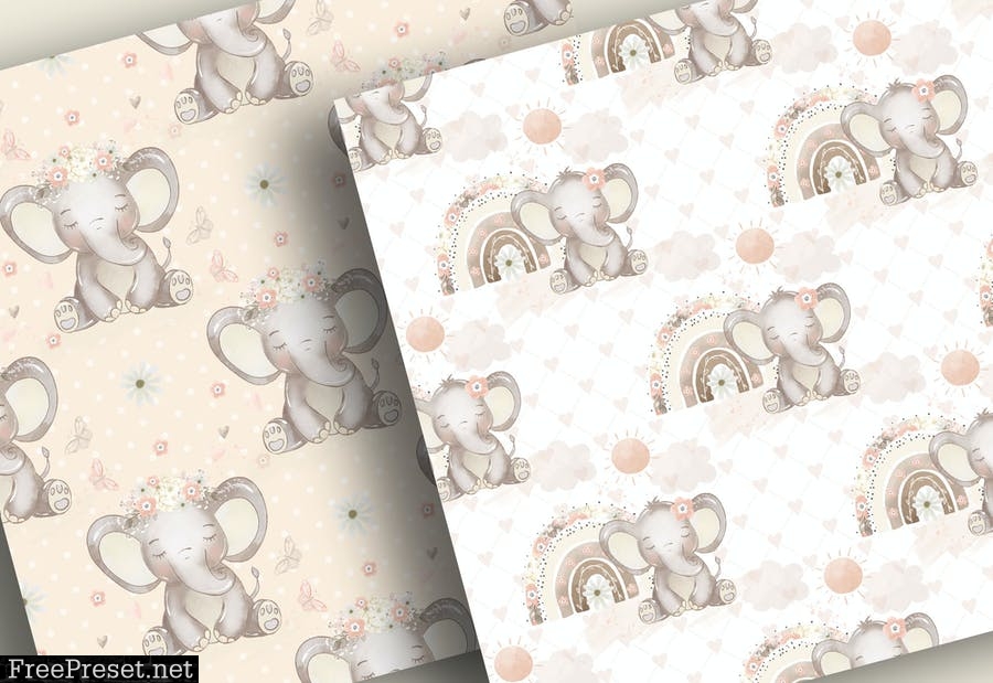 Baby Elephant digital paper pack STNY7P7