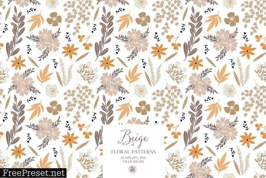 Beige floral patterns - vector set