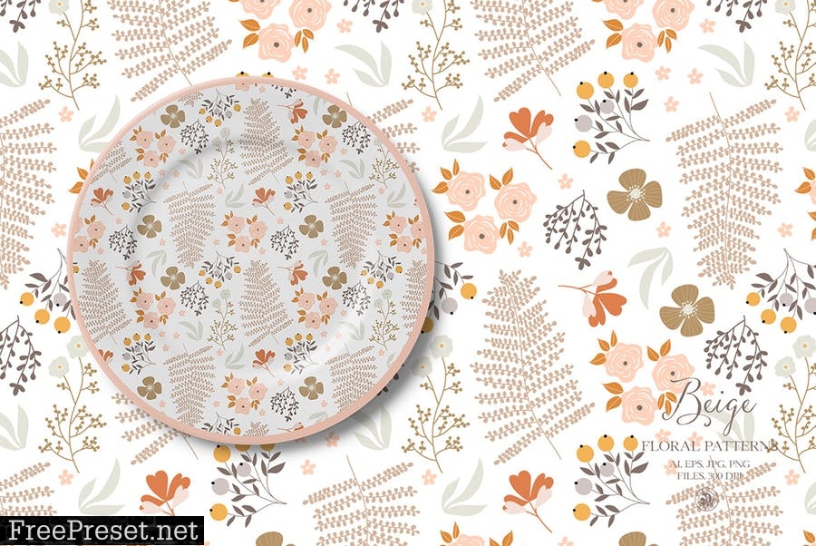 Beige floral patterns - vector set