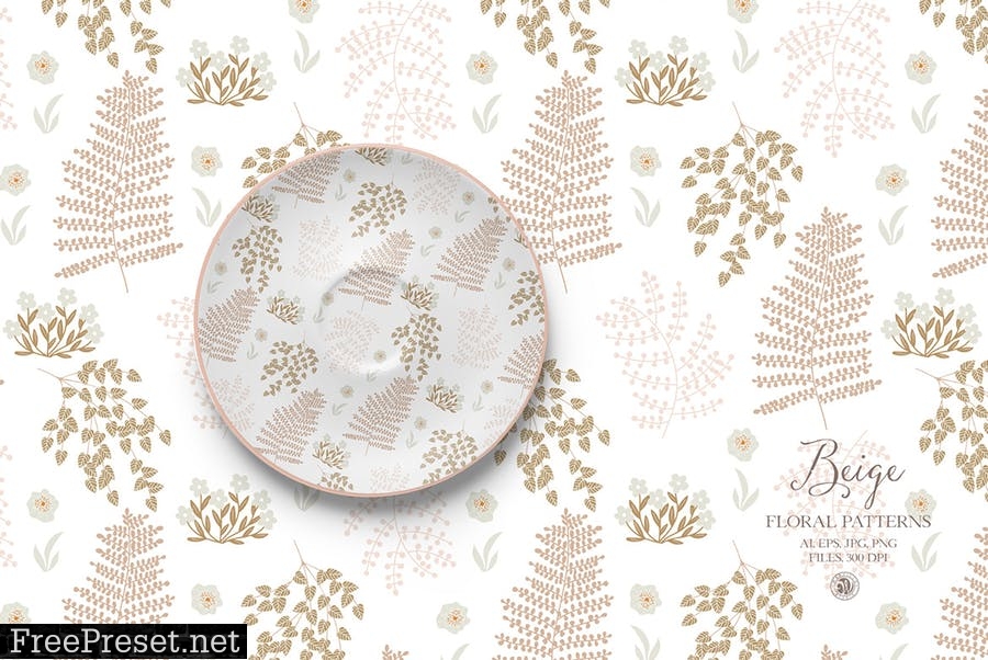 Beige floral patterns - vector set