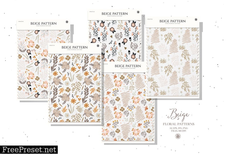 Beige floral patterns - vector set