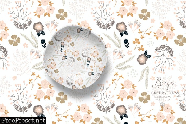 Beige floral patterns - vector set