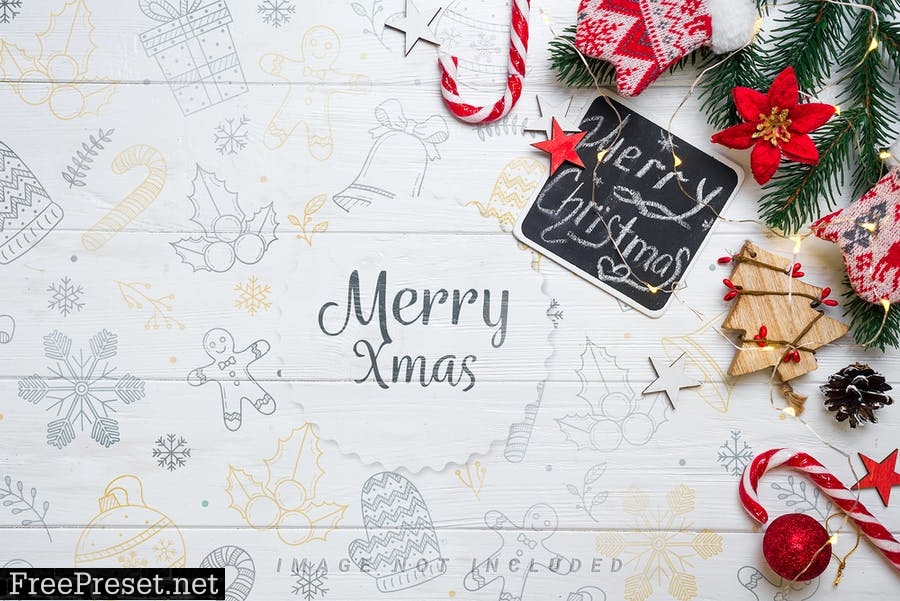 Christmas background mockup on wooden ZXU649U