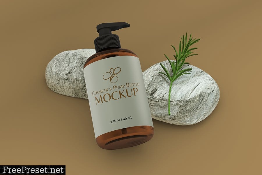 Cosmetics Pump Bottle with Box Mockup Scene 6MHCCAB