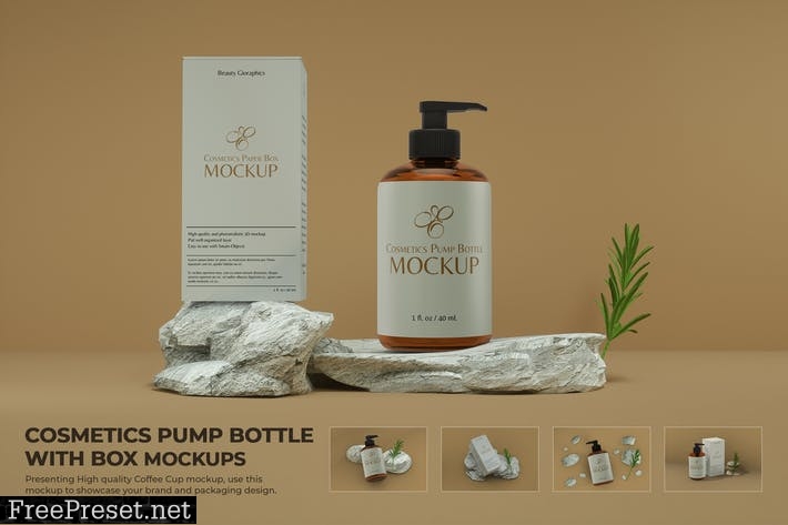 Cosmetics Pump Bottle with Box Mockup Scene 6MHCCAB