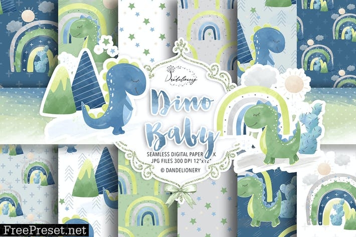 Dino Baby Boy digital paper pack HFEAL2F