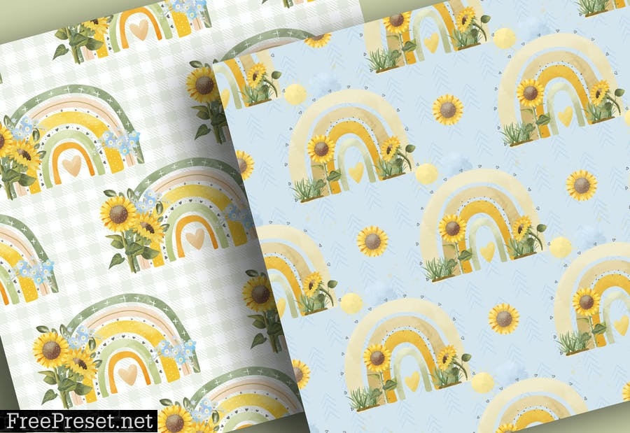 Floral Rainbow Sunflower digital paper pack T9USRS6