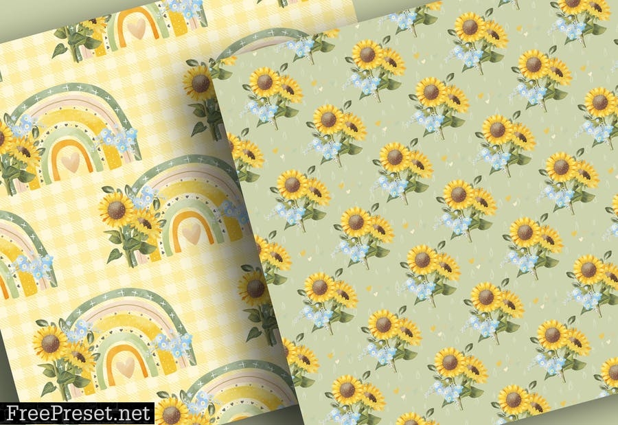 Floral Rainbow Sunflower digital paper pack T9USRS6