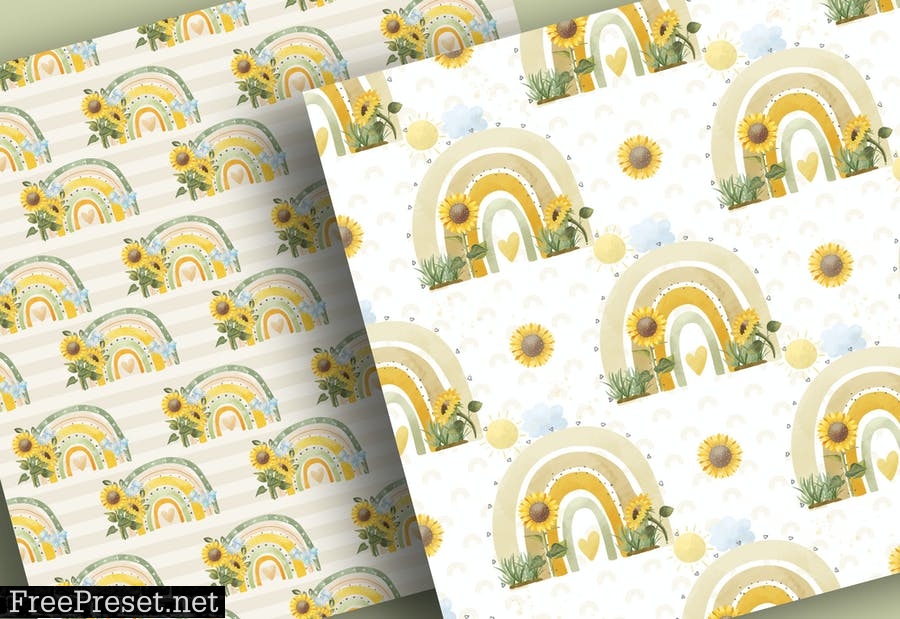 Floral Rainbow Sunflower digital paper pack T9USRS6