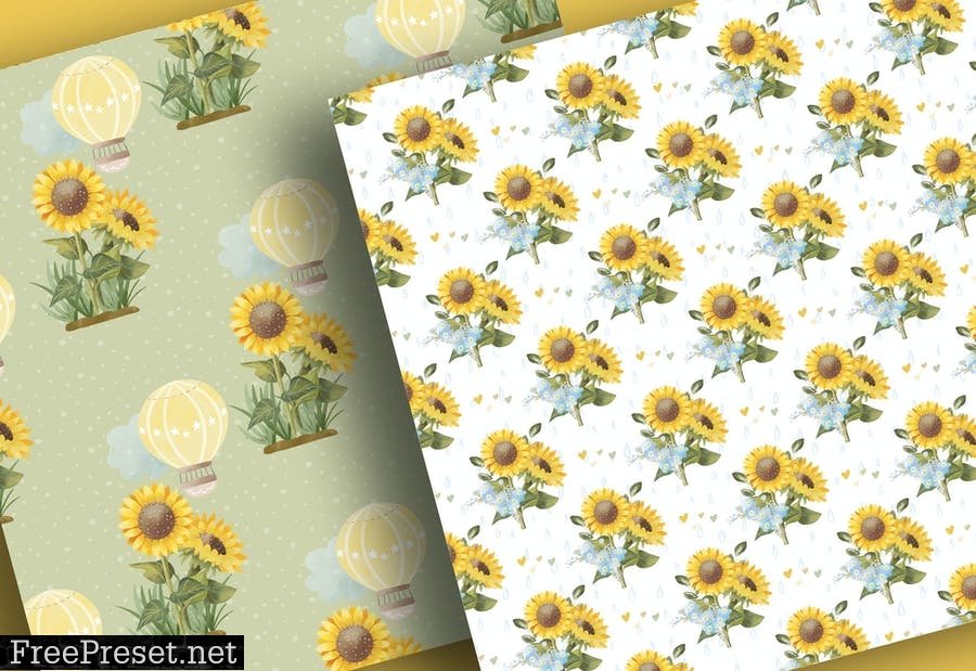 Floral Rainbow Sunflower digital paper pack T9USRS6