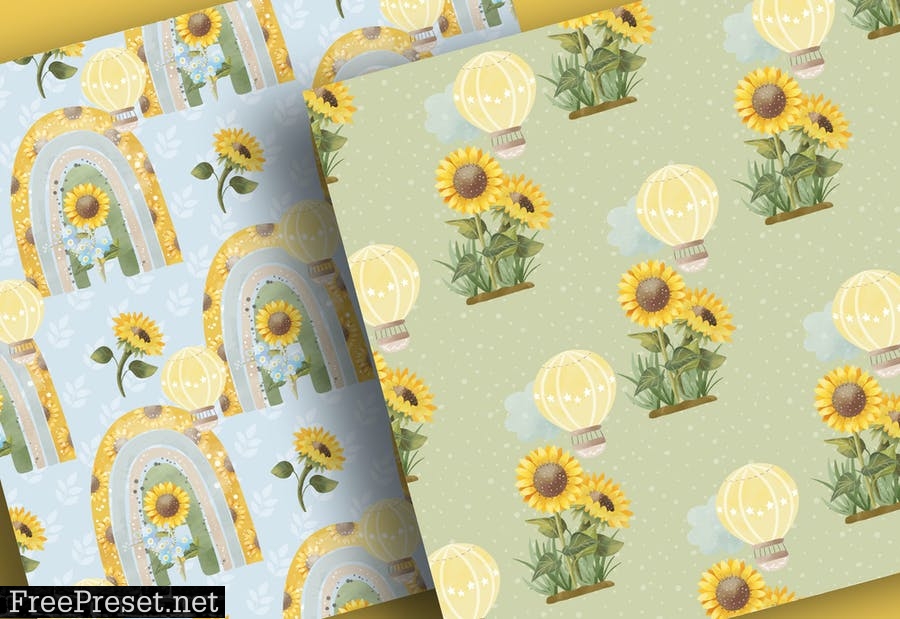 Floral Rainbow Sunflower digital paper pack T9USRS6