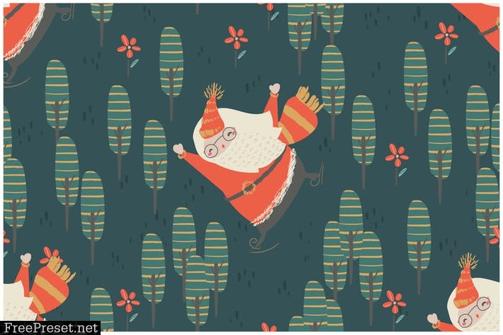 Funny Cartoon Santa and Christmas tree celebrate VLTVYVV