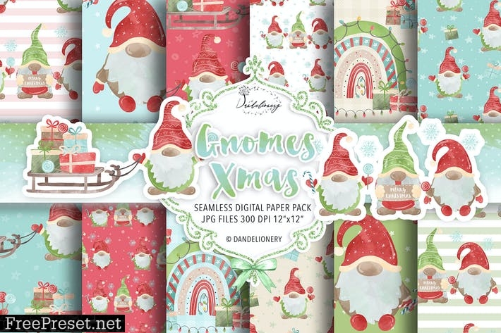 Gnomes Christmas digital paper pack 4JCTWCE