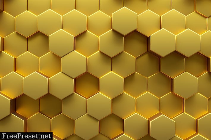 Golden Abstract modern honey comb 3D render