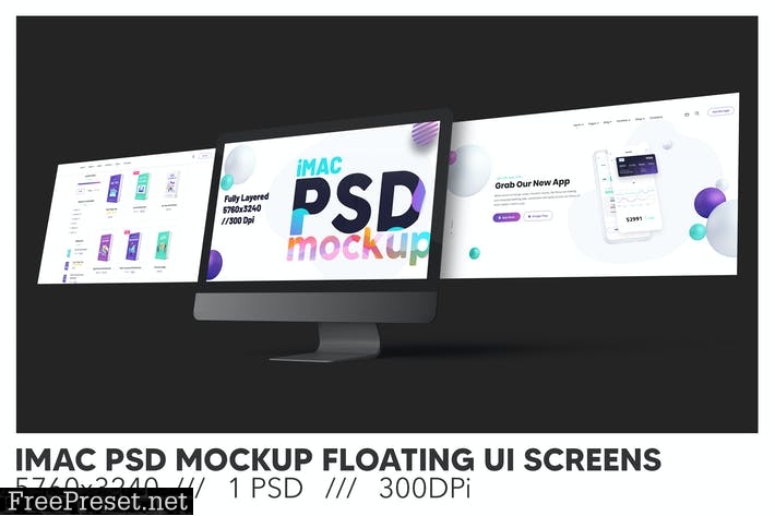 iMac PSD Mockup Floating UI Screens PQX4Q8H