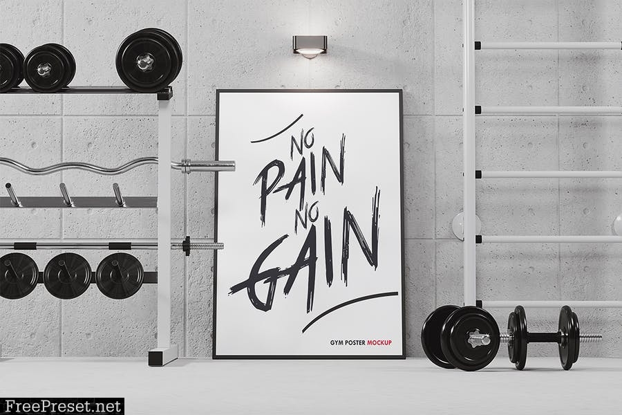 Interior Wall Poster Frame In Gym Mockup