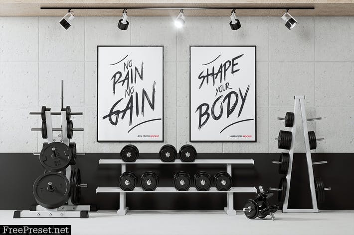 Interior Wall Poster Frame In Gym Mockup