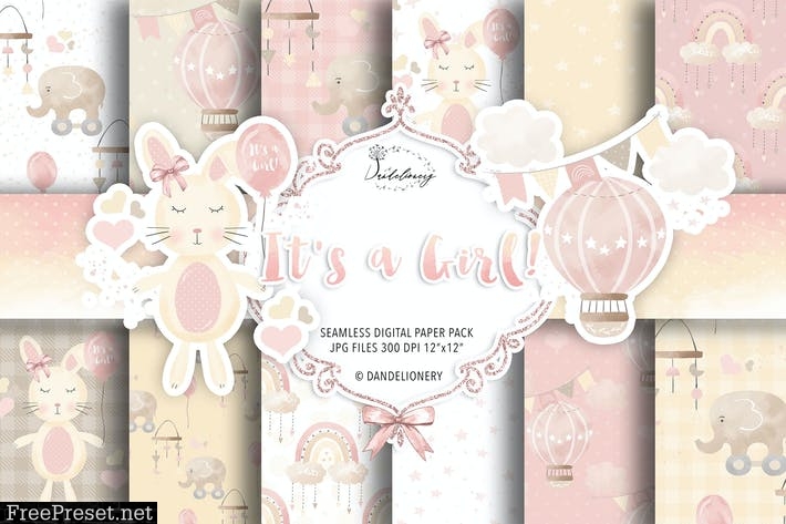 It's a Girl! digital paper pack PXQHWNW