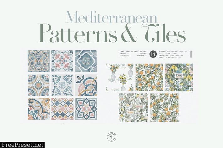 Mediterranean patterns and tiles - watercolor kit D23JWSA