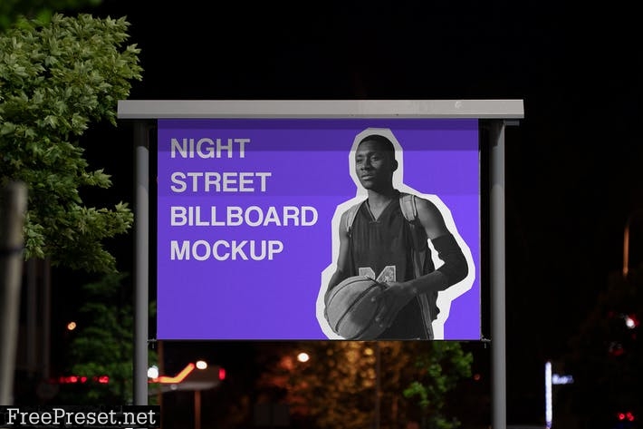 Night Outdoor Street Billboard Mockup #2 B36ED4G