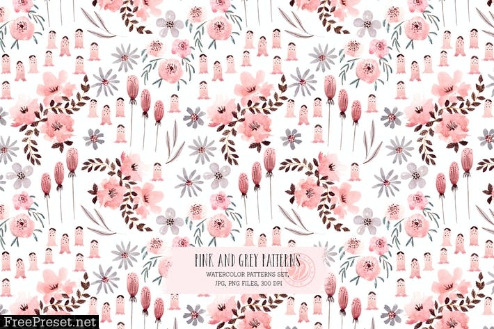 Pink and Grey Watercolor Patterns CPBWCKJ