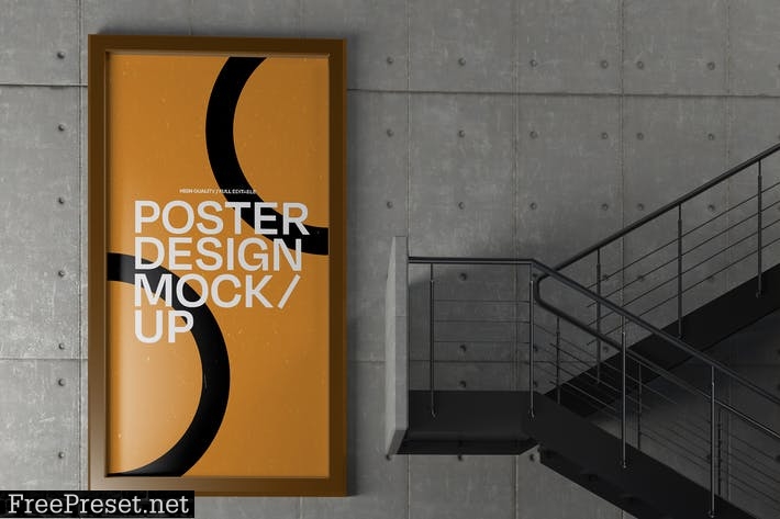 Rectangular Poster on Wall Mockup TNU9CKU