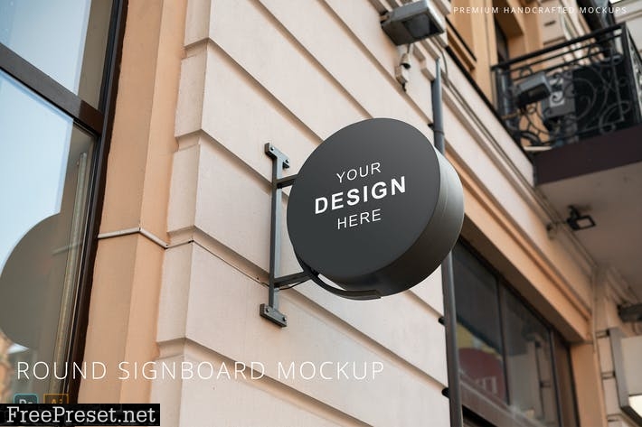 Round Signboard Real Street Logo Mockup 4JHJ7TX