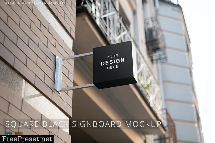 Square Black Signboard Street Logo Mockup EALWRWH