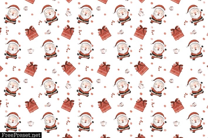 Sweet Christmas watercolor clipart Cartoon Santa.