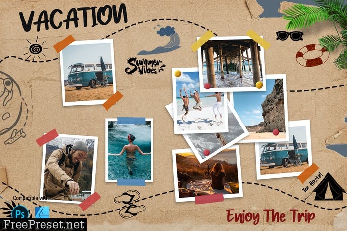 Vacation Moodboard Mockup V88L48Y