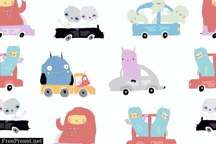 Vector Seamless Pattern with cute Monsters GBYZJCW