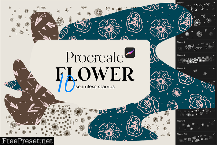 10 Flowers stamps for Procreate  83KEXJJ