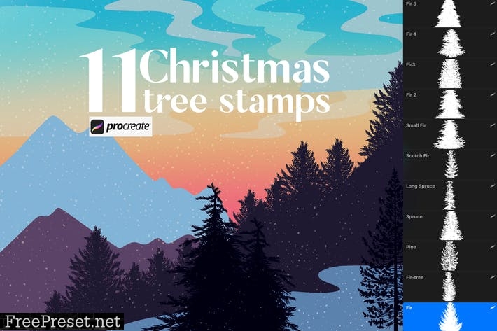 11 Christmas tree stamps for Procreate Z2FG3Q6