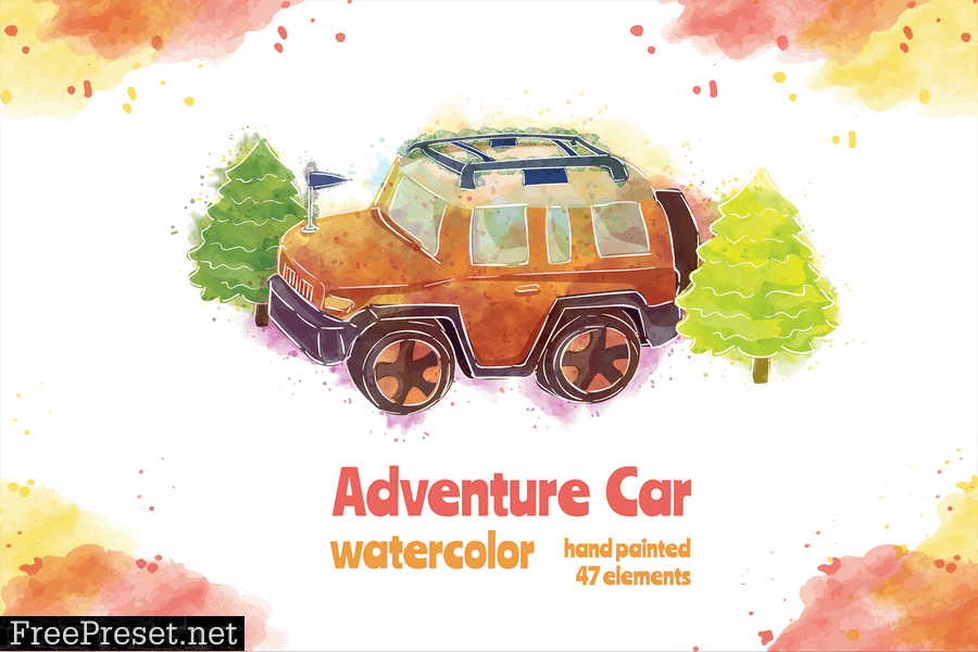 AdventureCar - 47 Watercolor for Adobe Illustrator