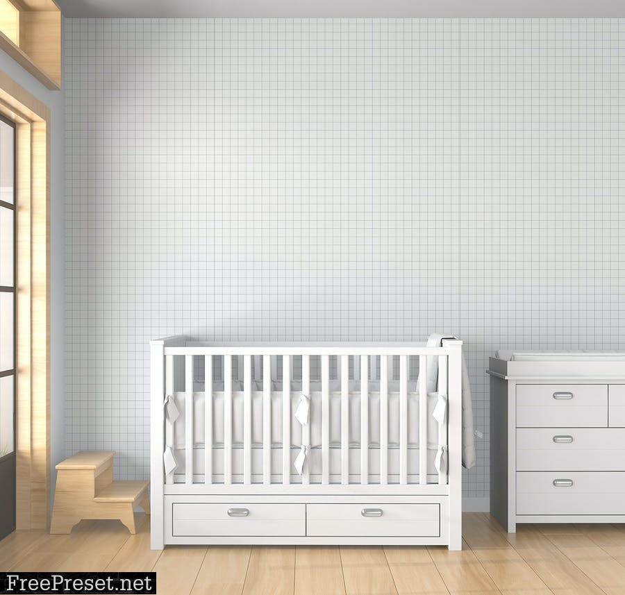 Baby Room with Mural Wall and Frames Mockup C83UZKH